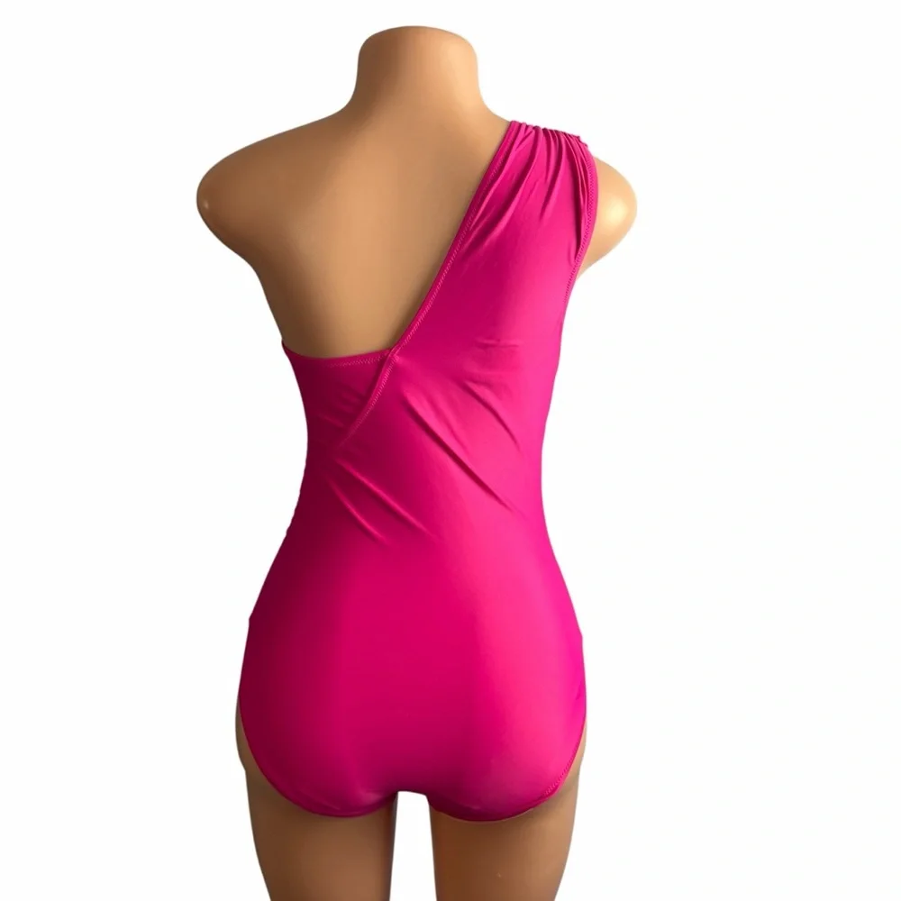J. Crew One-Shoulder Ruched Hot Pink Swimsuit
